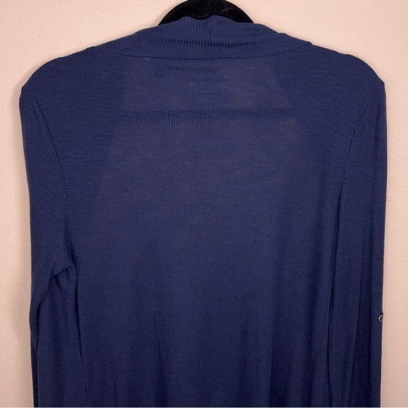 MEDIUM MUDD BLUE LIGHTWEIGHT SHRUG OPEN FRONT STRETCH LONG SLEEVE RUBBED - Picture 6 of 10